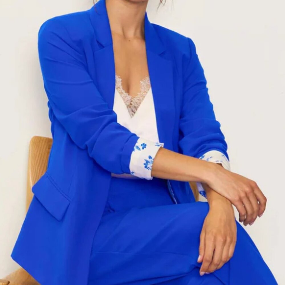 SKIES ARE BLUE Curvy 1X Treasury Blazer Electric Blue Vibrant Business Casual